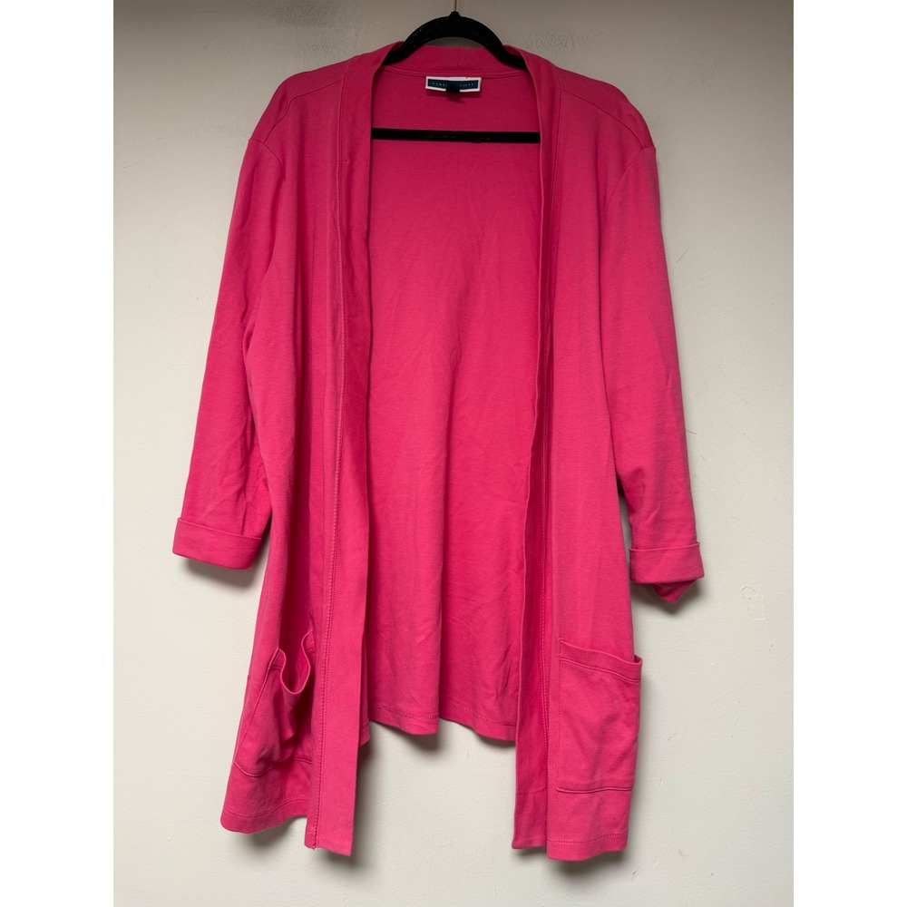 Karen Scott Cardigan Womens 2X Pink Excellent 100% Cotton‎ Open Front Pockets